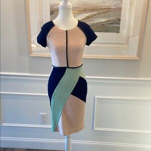 Maeve Anthropologie 0 Color Block Short Sleeved Dress Navy Cream Pistachio